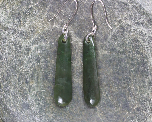 Roimata or Teardrop earrings carved from Rimu Pounamu - NZ Greenstone