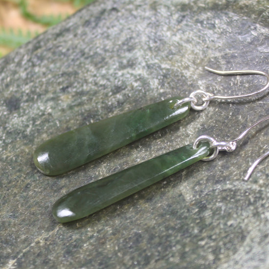 Roimata or Teardrop earrings carved from Rimu Pounamu - NZ Greenstone