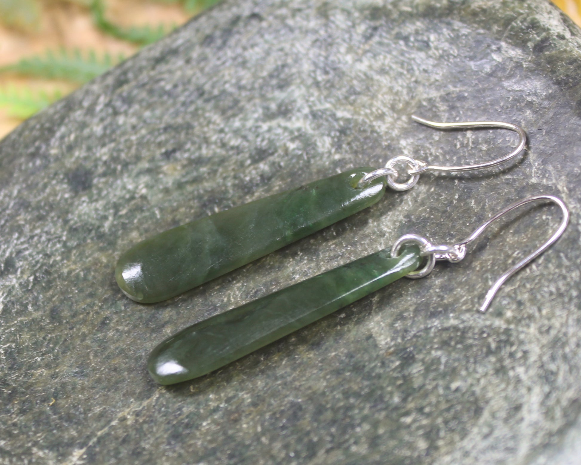 Roimata or Teardrop earrings carved from Rimu Pounamu - NZ Greenstone
