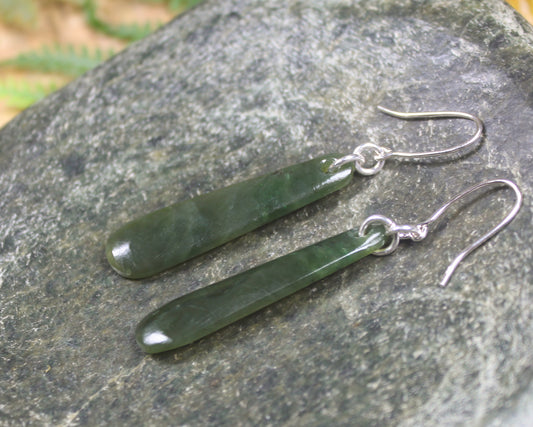 Roimata or Teardrop earrings carved from Rimu Pounamu - NZ Greenstone