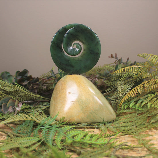 Koru sculpture carved from Hapopo Pounamu - NZ Greenstone