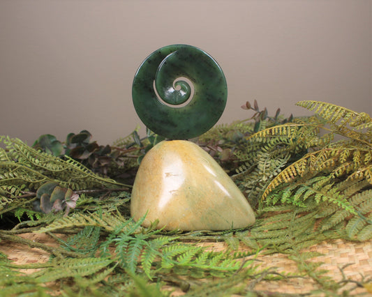 Koru sculpture carved from Hapopo Pounamu - NZ Greenstone