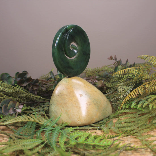 Koru sculpture carved from Hapopo Pounamu - NZ Greenstone