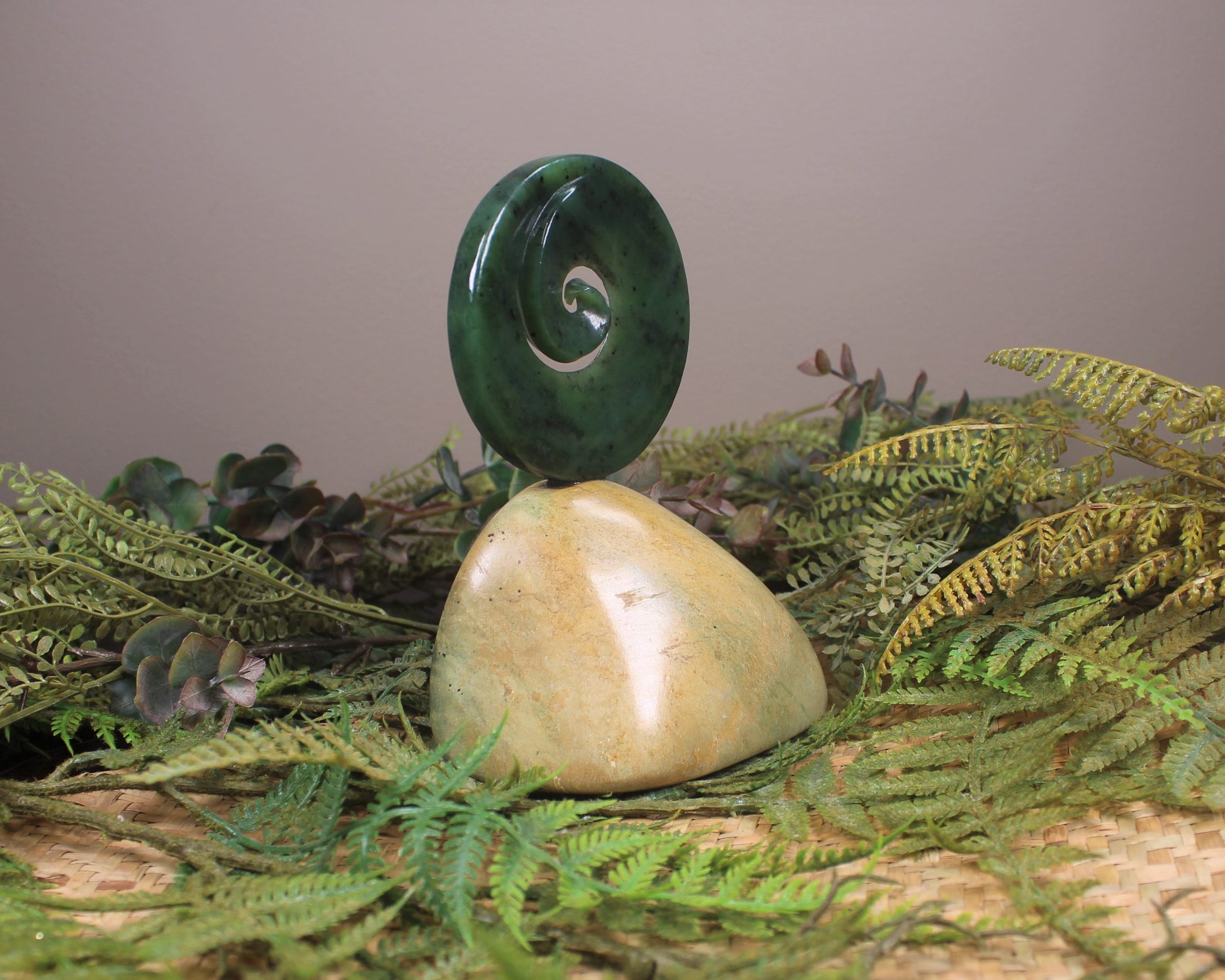Koru sculpture carved from Hapopo Pounamu - NZ Greenstone
