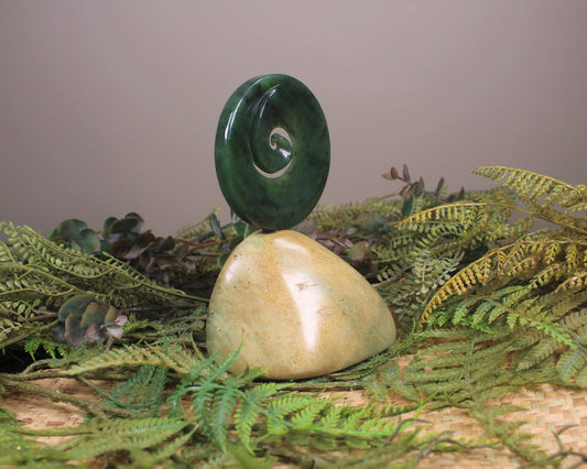 Koru sculpture carved from Hapopo Pounamu - NZ Greenstone
