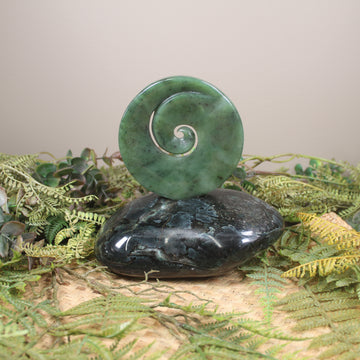 Koru sculpture carved from Hapopo Pounamu - NZ Greenstone