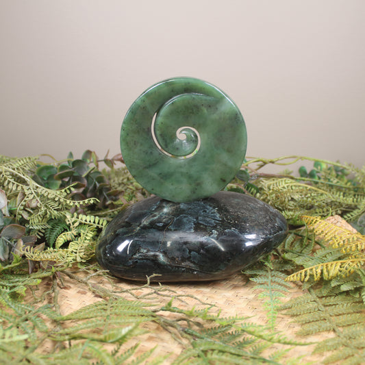 Koru sculpture carved from Hapopo Pounamu - NZ Greenstone