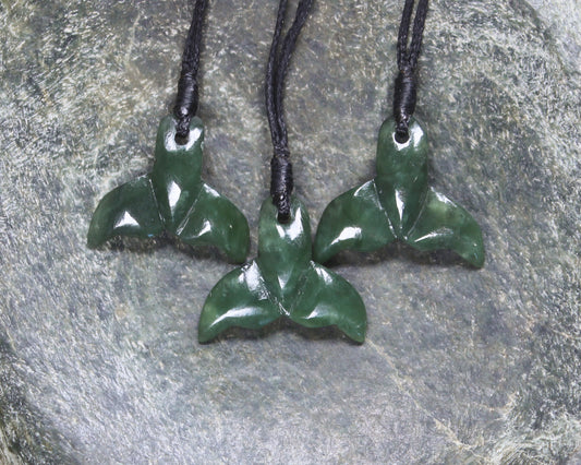 Whale tail carved from Hapopo Pounamu - NZ Greenstone