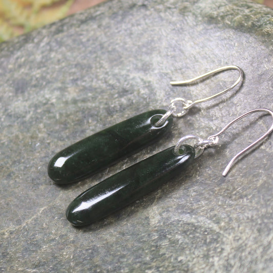 Roimata or Teardrop earrings carved from Kawakawa Pounamu - NZ Greenstone