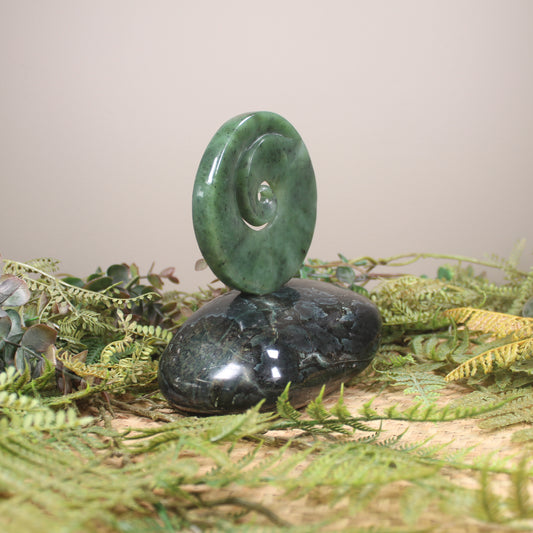 Koru sculpture carved from Hapopo Pounamu - NZ Greenstone