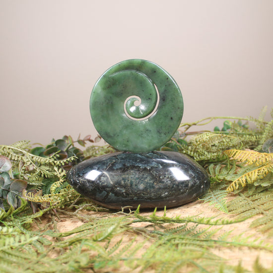 Koru sculpture carved from Hapopo Pounamu - NZ Greenstone