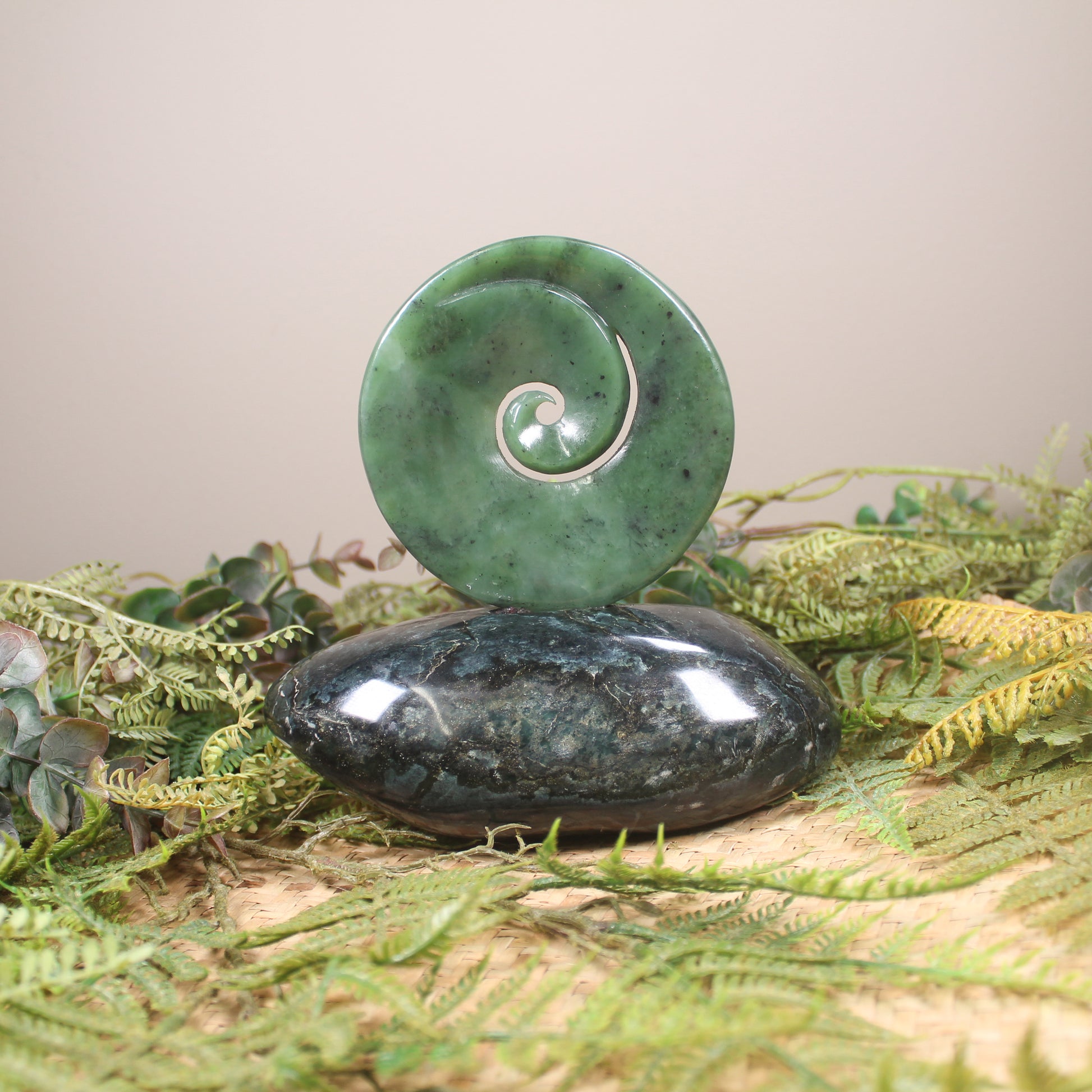 Koru sculpture carved from Hapopo Pounamu - NZ Greenstone