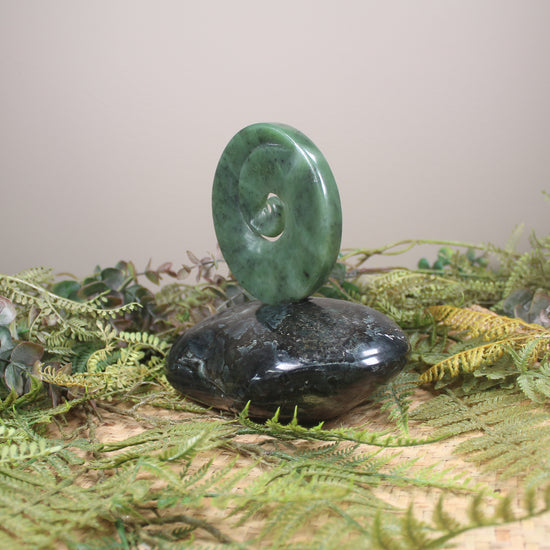 Koru sculpture carved from Hapopo Pounamu - NZ Greenstone