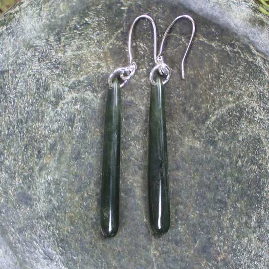 Roimata or Teardrop earrings carved from Kawakawa Pounamu - NZ Greenstone