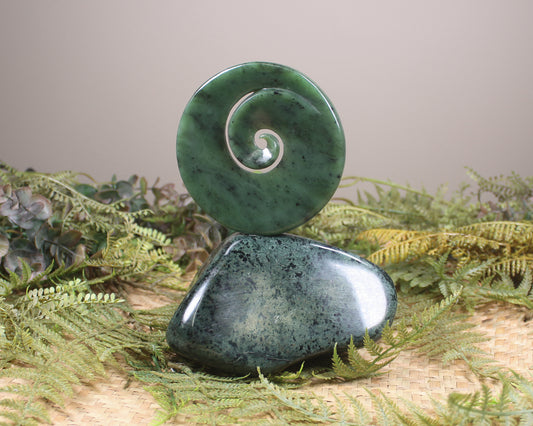 Koru sculpture carved from Hapopo Pounamu - NZ Greenstone