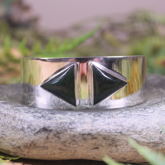 Sterling Silver Cuff Bangle with Pounamu