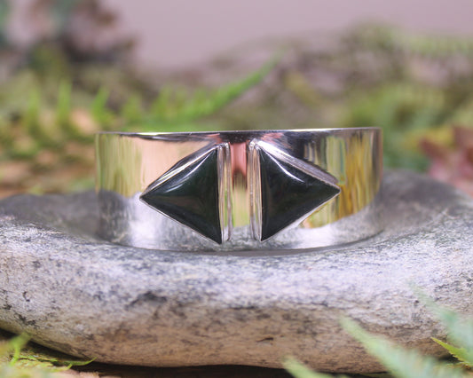 Sterling Silver Cuff Bangle with Pounamu
