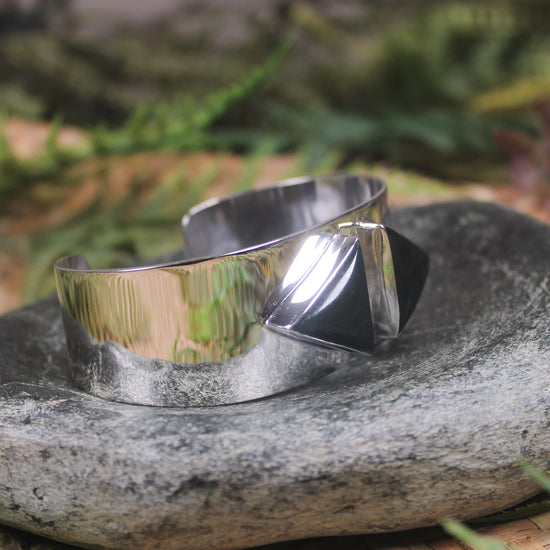 Sterling Silver Cuff Bangle with Pounamu