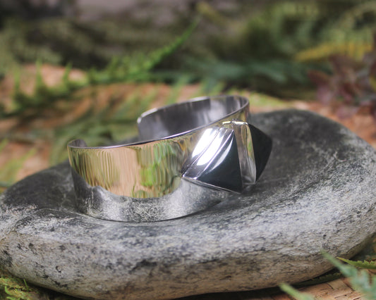 Sterling Silver Cuff Bangle with Pounamu