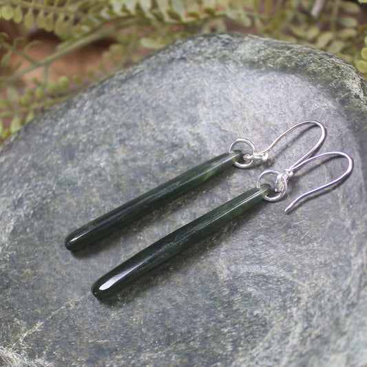 Roimata or Teardrop earrings carved from Kawakawa Pounamu - NZ Greenstone