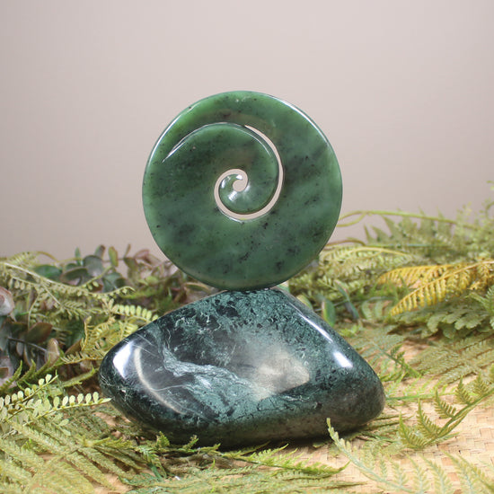 Koru sculpture carved from Hapopo Pounamu - NZ Greenstone
