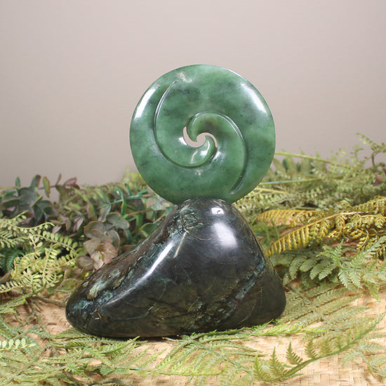 Koru sculpture carved from Hapopo Pounamu - NZ Greenstone