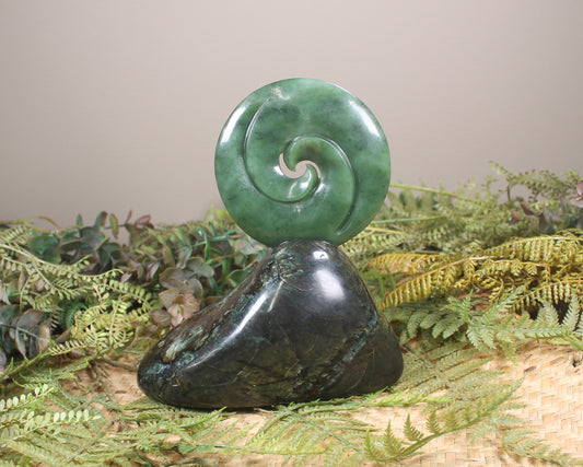 Koru sculpture carved from Hapopo Pounamu - NZ Greenstone