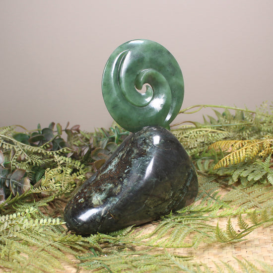 Koru sculpture carved from Hapopo Pounamu - NZ Greenstone