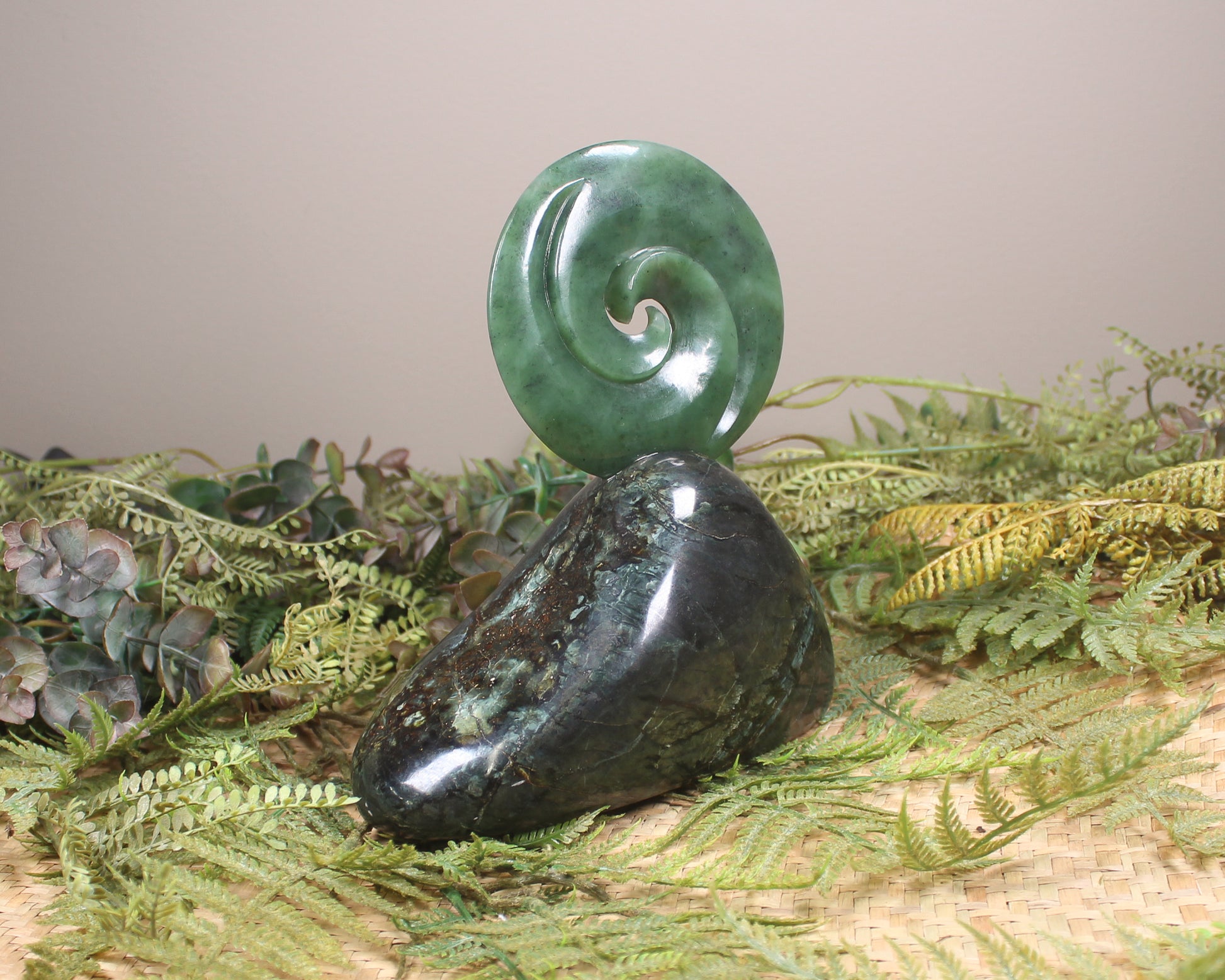 Koru sculpture carved from Hapopo Pounamu - NZ Greenstone