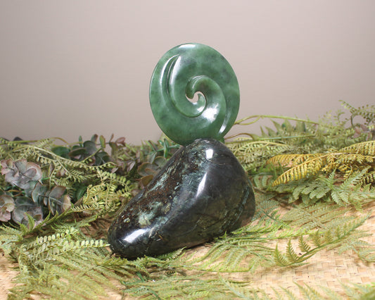 Koru sculpture carved from Hapopo Pounamu - NZ Greenstone