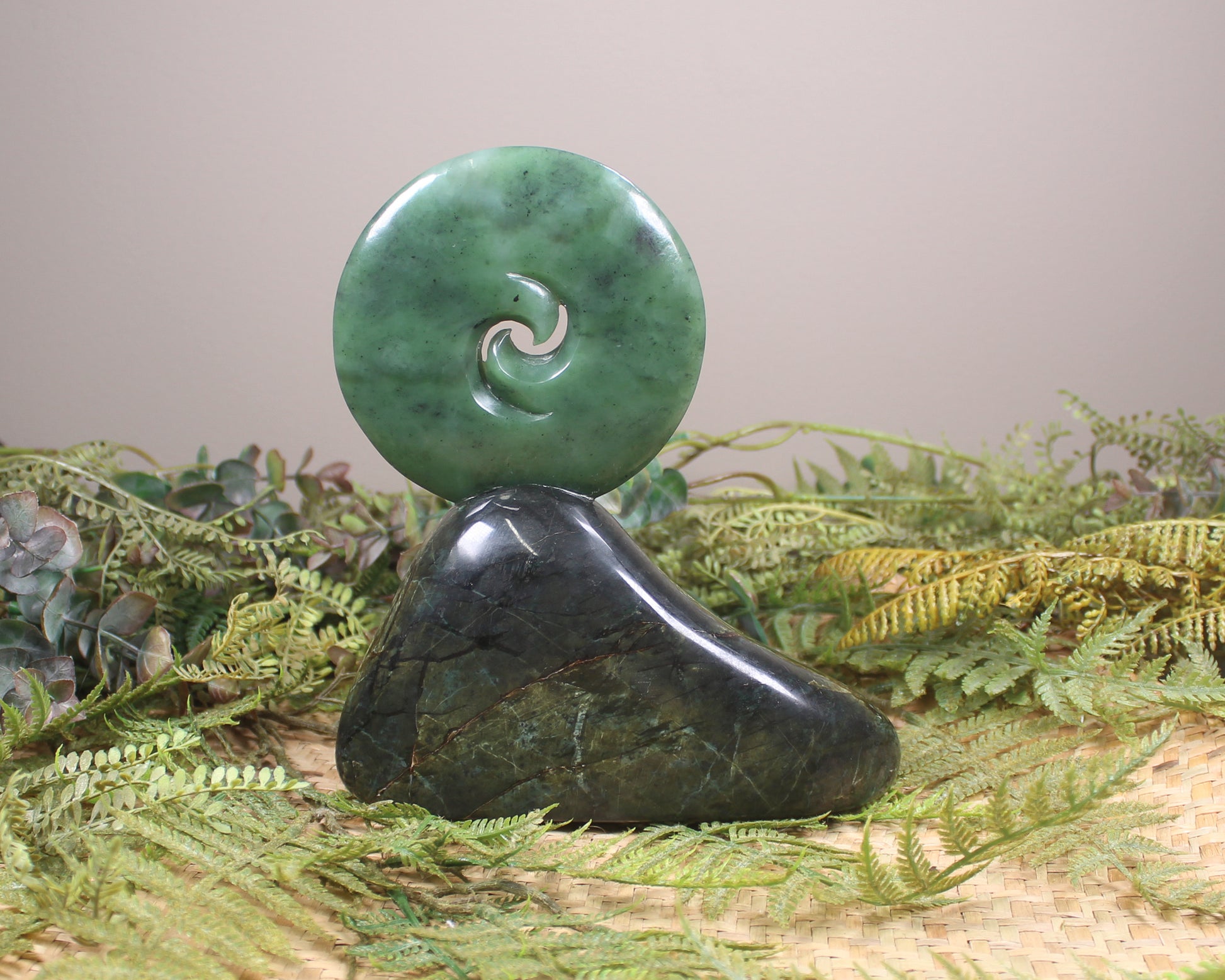 Koru sculpture carved from Hapopo Pounamu - NZ Greenstone