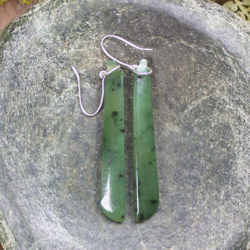 NZ Greenstone Roimata Earrings Hapopo Pounamu