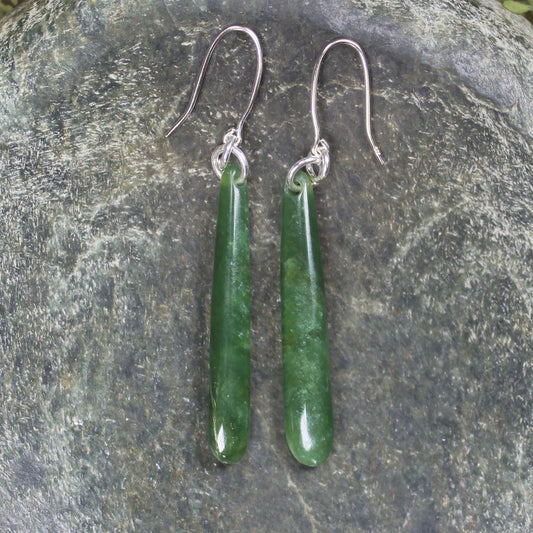 Roimata or Teardrop earrings carved from Kawakawa Pounamu - NZ Greenstone