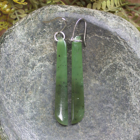 NZ Greenstone Roimata Earrings Hapopo Pounamu