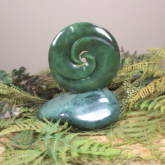 Koru sculpture carved from Hapopo Pounamu - NZ Greenstone