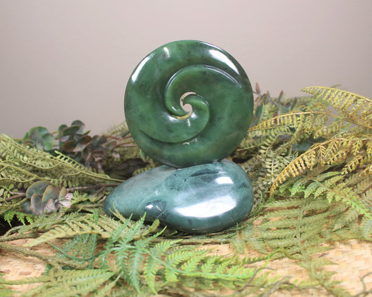 Koru sculpture carved from Hapopo Pounamu - NZ Greenstone