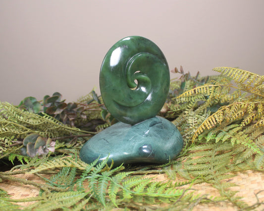 Koru sculpture carved from Hapopo Pounamu - NZ Greenstone
