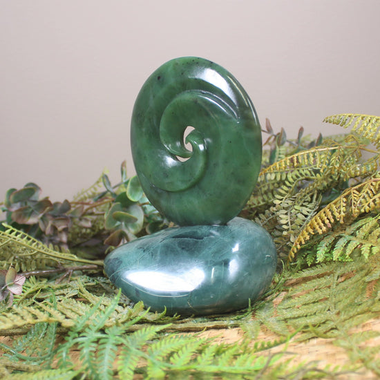 Koru sculpture carved from Hapopo Pounamu - NZ Greenstone