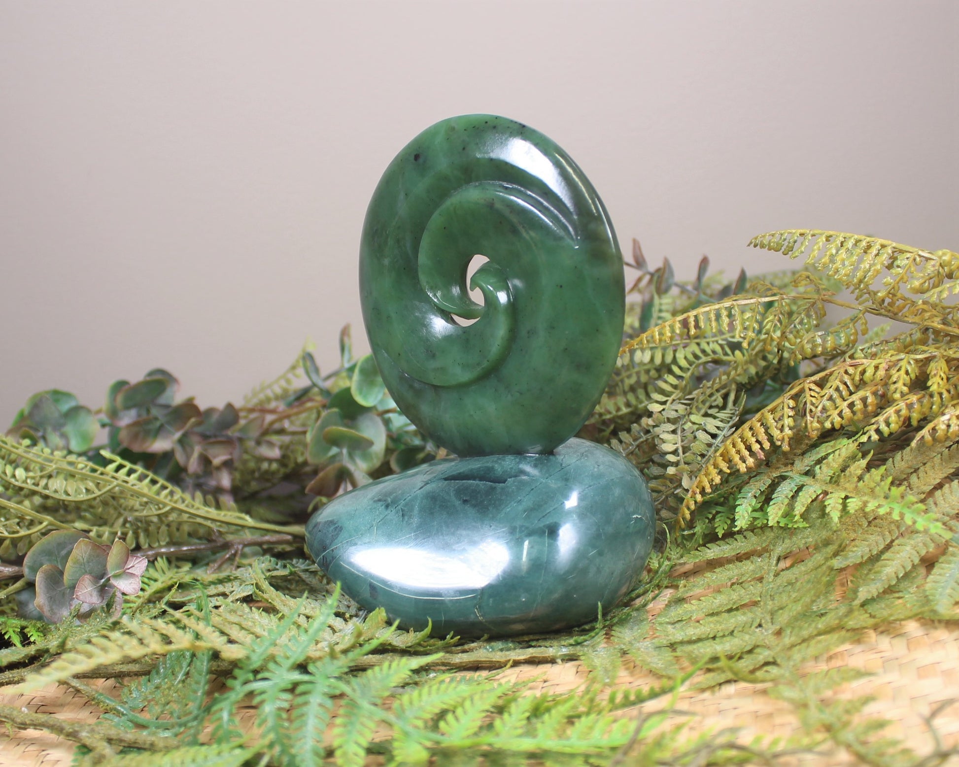 Koru sculpture carved from Hapopo Pounamu - NZ Greenstone