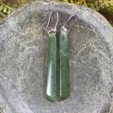 NZ Greenstone Roimata Earrings Hapopo Pounamu