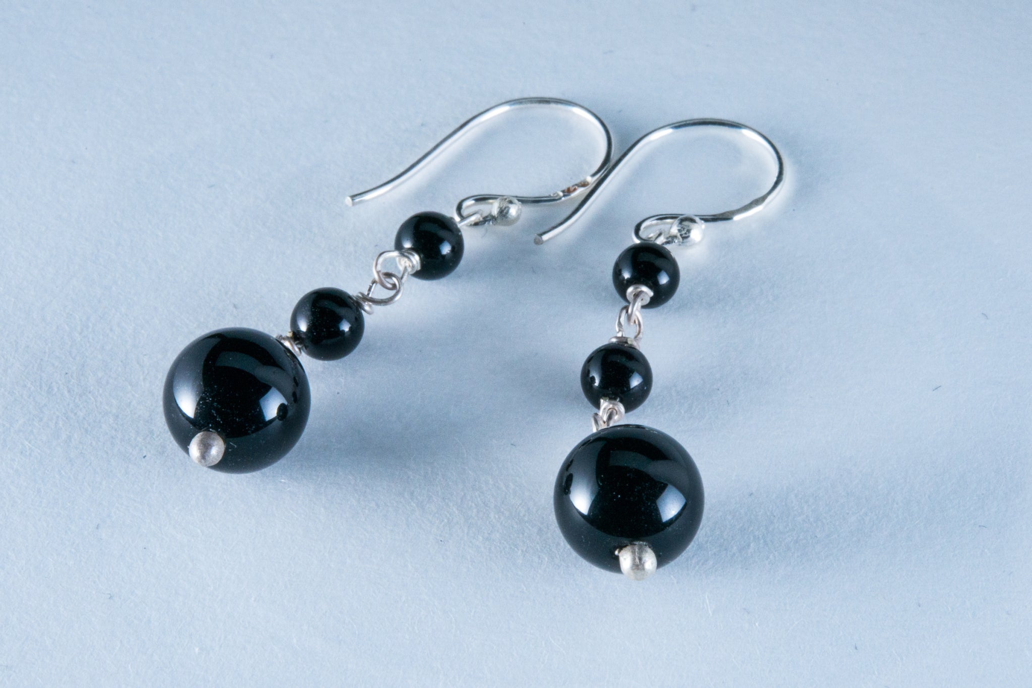 Black Onyx Earrings in Sterling Silver (A027)