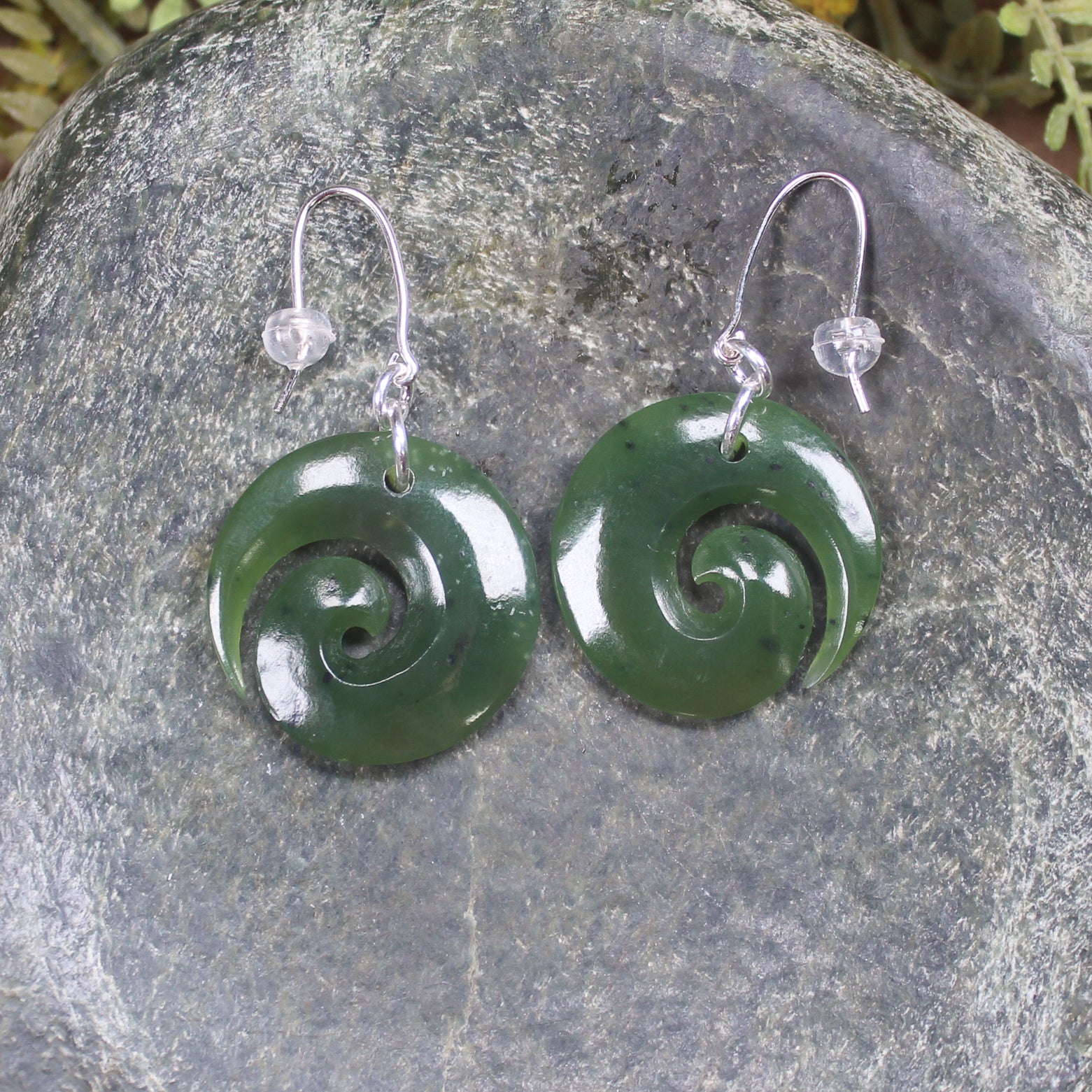 NZ Greenstone Koru Earrings Hapopo Pounamu