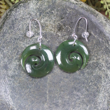 NZ Greenstone Koru Earrings Hapopo Pounamu