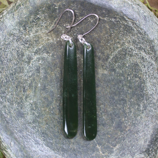 Roimata or Teardrop earrings carved from Kawakawa Pounamu - NZ Greenstone
