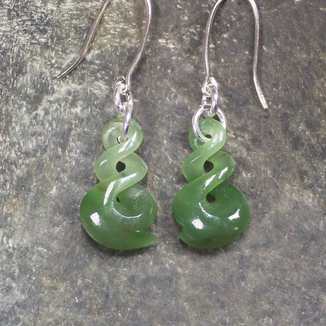 Hapopo Pounamu Twist earrings - NZ Greenstone