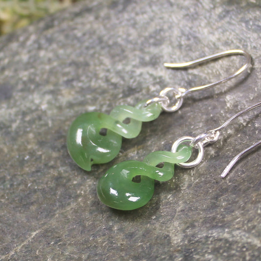 Hapopo Pounamu Twist earrings - NZ Greenstone