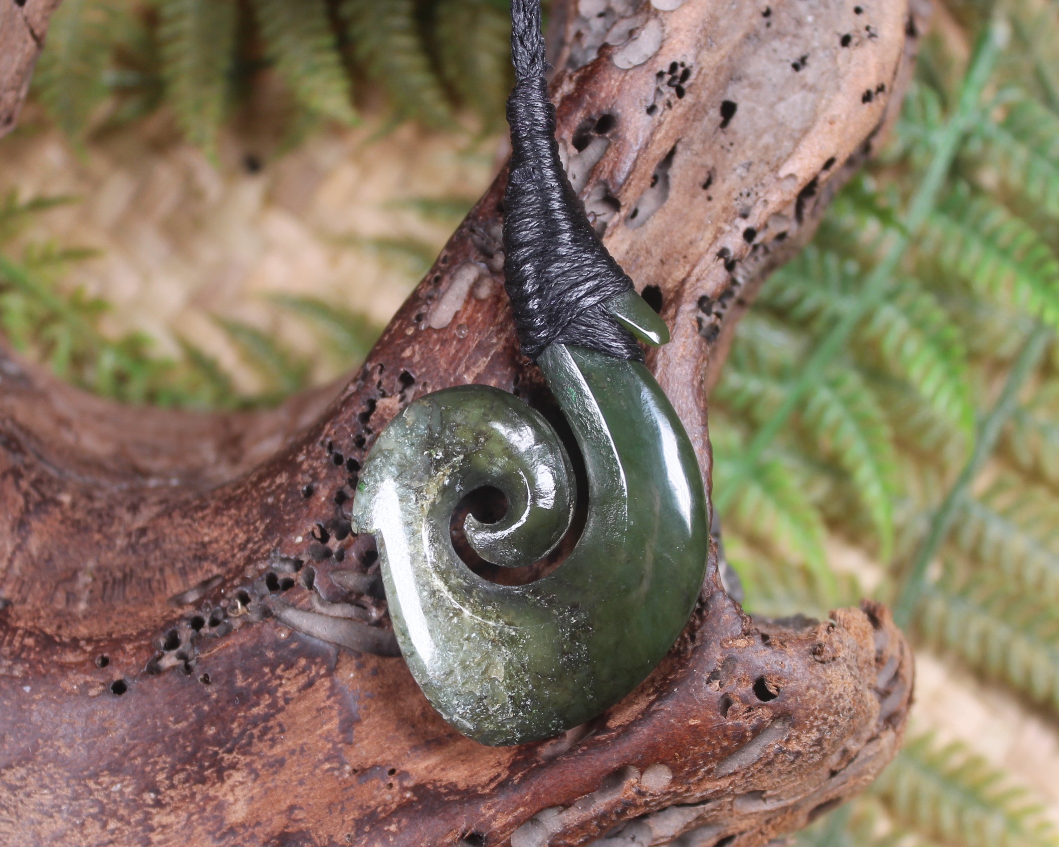 Hei Matau carved from Rimu Pounamu - NZ Greenstone