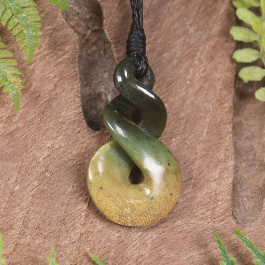 Twist or Pikorua carved from Flower Jade Pounamu - NZ Greenstone