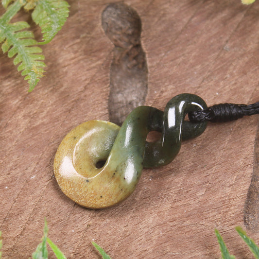 Twist or Pikorua carved from Flower Jade Pounamu - NZ Greenstone