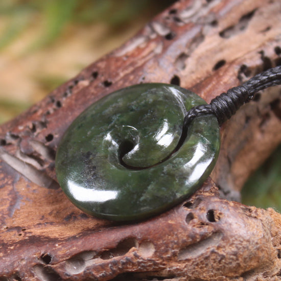 Koru carved from Rimu Pounamu - NZ Greenstone